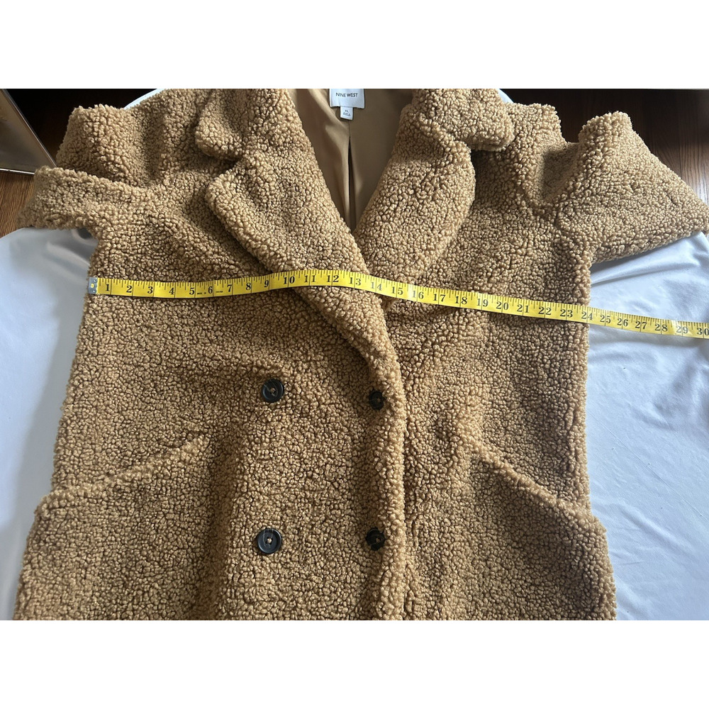 Nine West Fuzzy Teddy Double Breasted Coat Womens Size XL Brown Cozy Warm - Picture 8 of 10